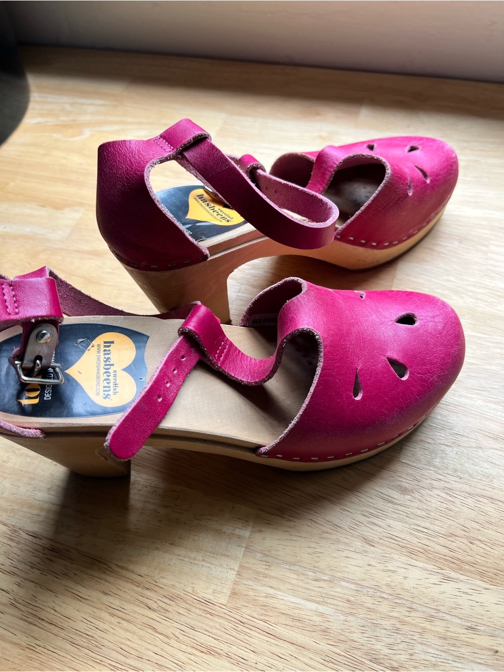 Vintage Swedish Hasbeens  T-Strap Sandal, EU 38, Hot Pink